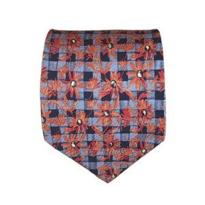 GIVENCHY Orange/Gray Plaid Floral Silk Tie ITALY 59”/ 3.7’’ EC